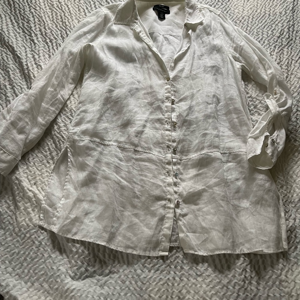Tahari Linen White Shirt